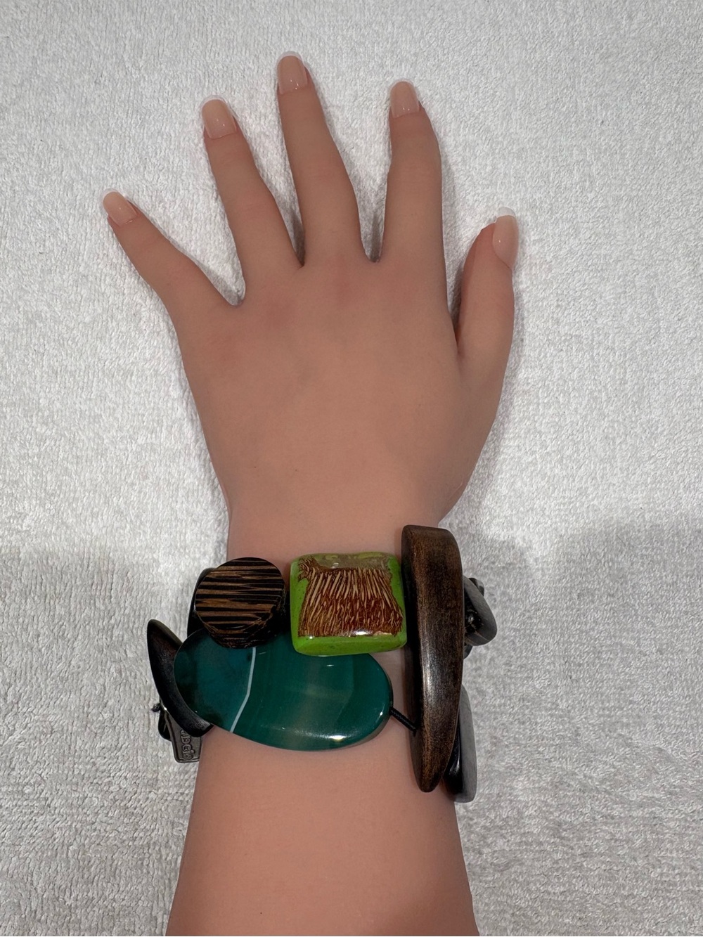 Francia Vintage Mixed
Media Chunky Cuff Bracelet -
Wood, Glass & Resin